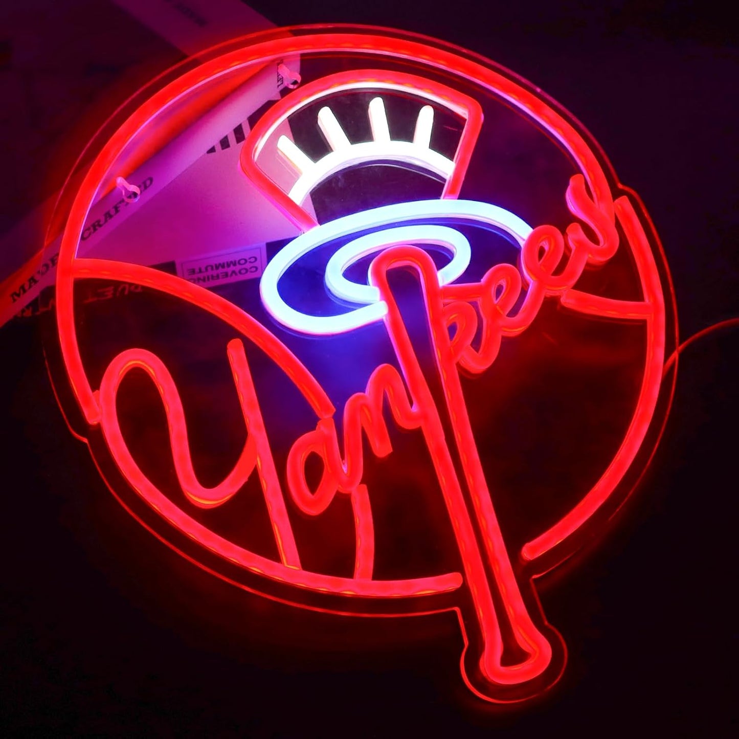 New York Yankees Neon Wall Sign - LED Baseball Team Decor for Man Cave & Bedroom, 13x15 Inch, Perfect Birthday & Christmas Gift