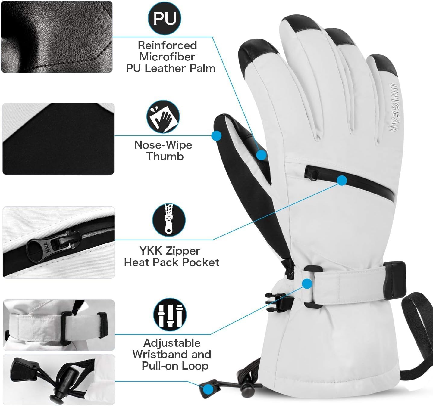 Unigear Ski Gloves - Waterproof Touchscreen Winter Gloves for Men & Women | Warm & Comfortable