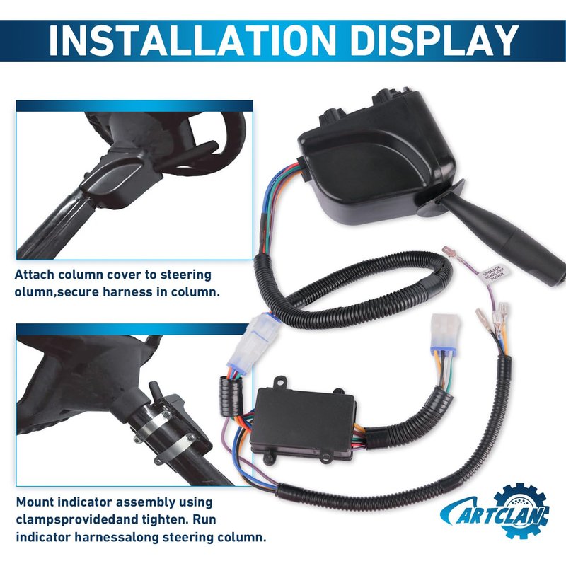 CartClan 12V Universal Golf Cart Turn Signal Kit, Golf Cart Upgrade Turn Signal Switch Kit with 9-Pin Harness, Horn, Brake pad, Instruction, Suitable for Club Car, EZGO, Yamaha Golf Carts
