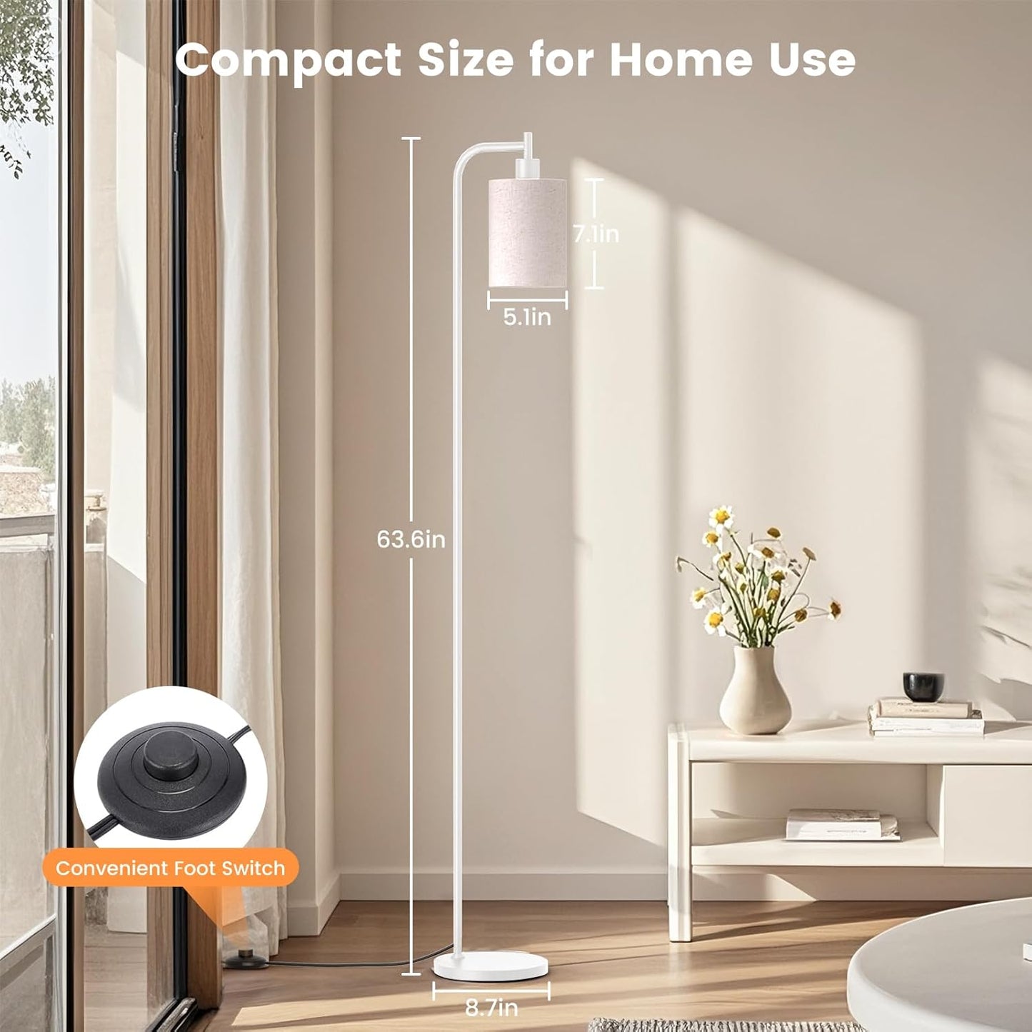 Dimmable Floor Lamp with Linen Shade & Remote Control - Modern 9W LED Standing Lamp for Living Room, Bedroom, Office