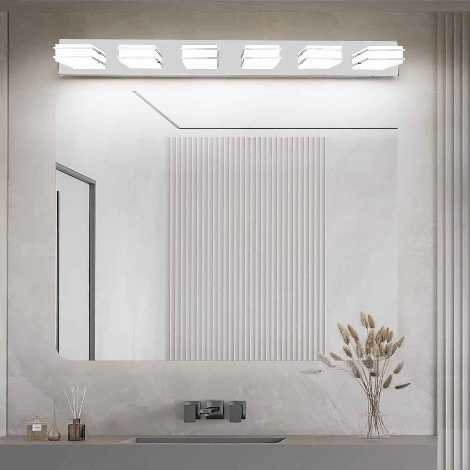 LED Chrome 3-Light Dimmable Bathroom Vanity Light Fixture - Modern Acrylic & Stainless Steel Over Mirror Lighting