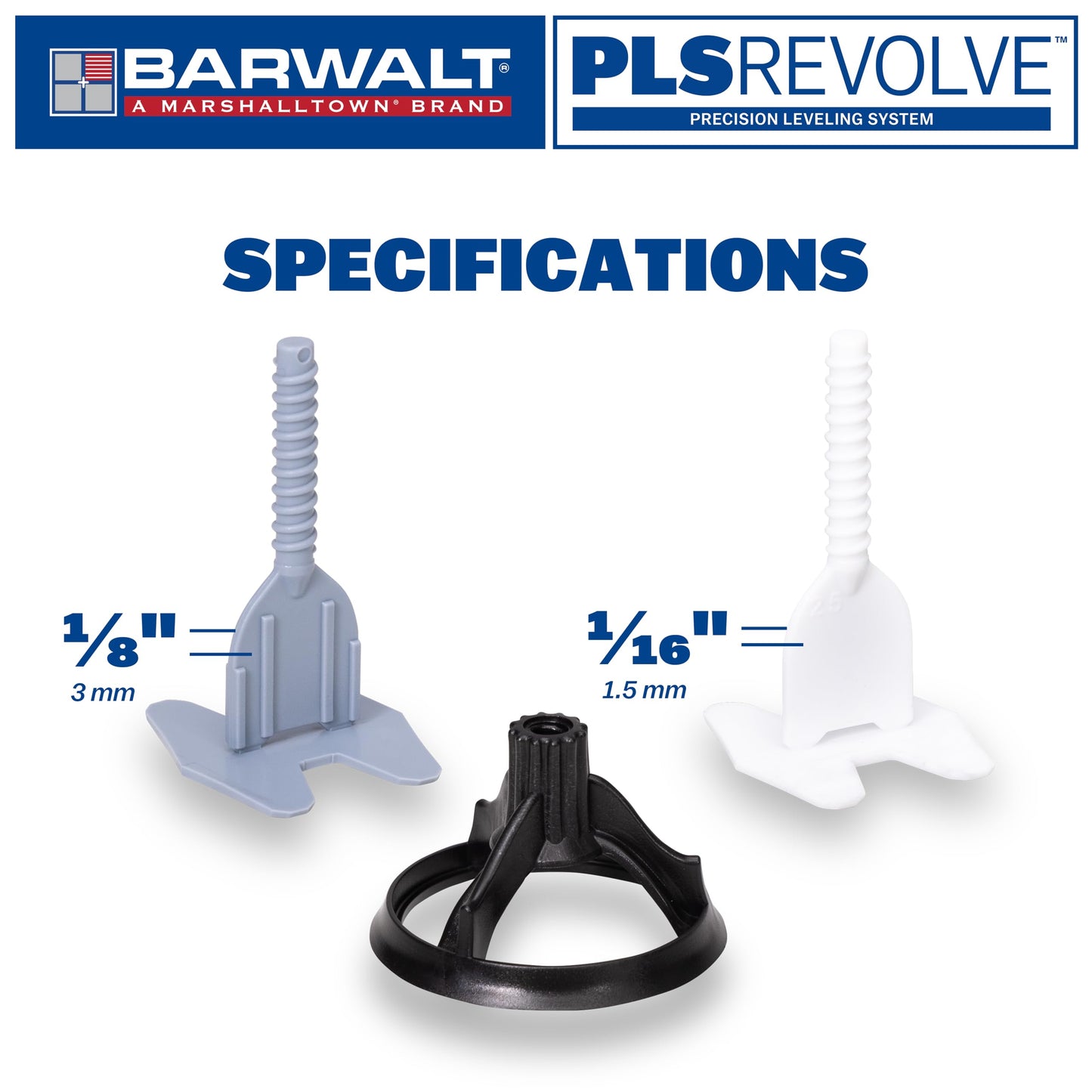 BARWALT PLS REVOLVE 1/8 Inch Tile Leveling System, Spacer Bases, 3SPIN100