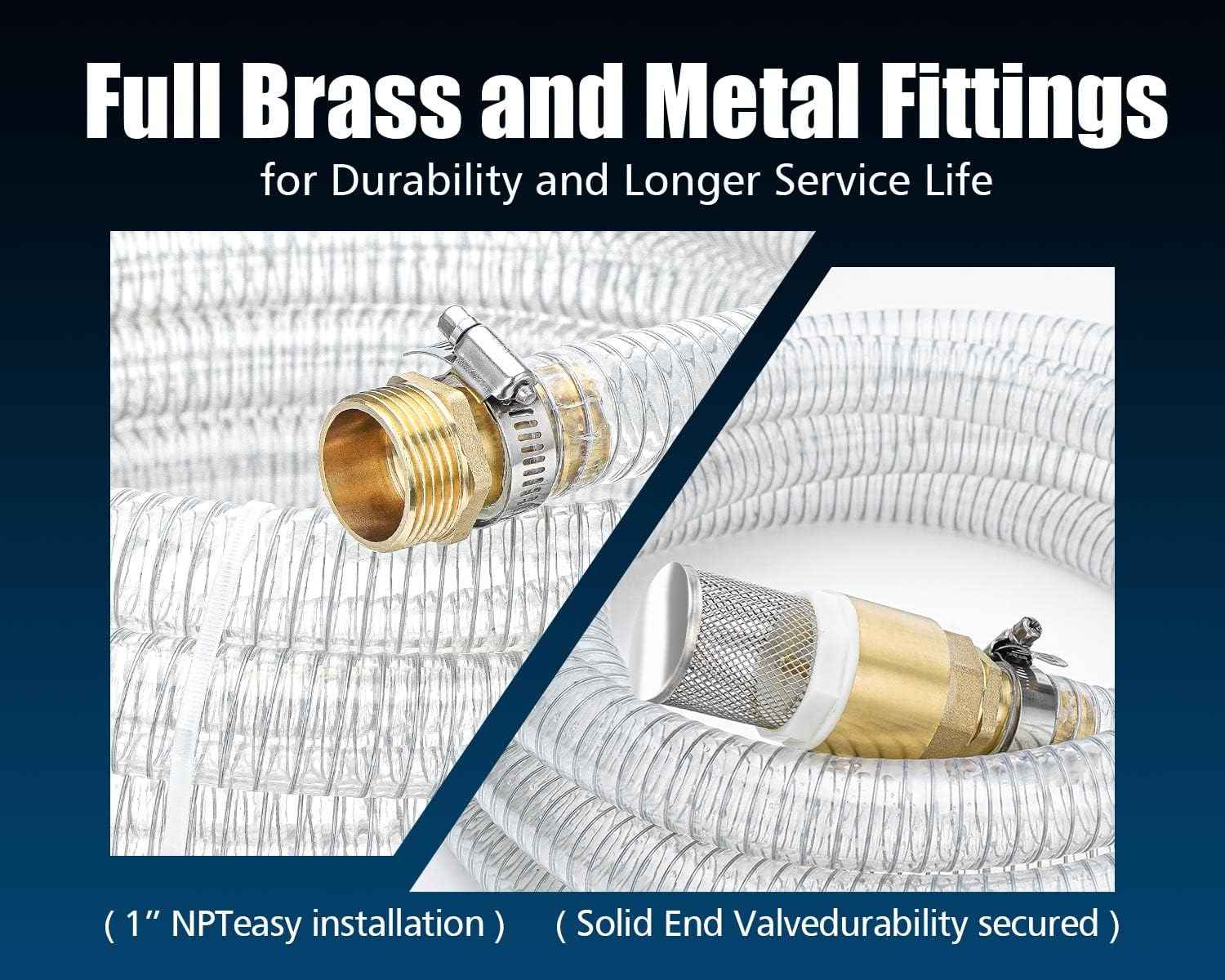 1 Inch ID Inlet Hose Assembly - 25ft Brass Fitting for Well Pump Water Intake