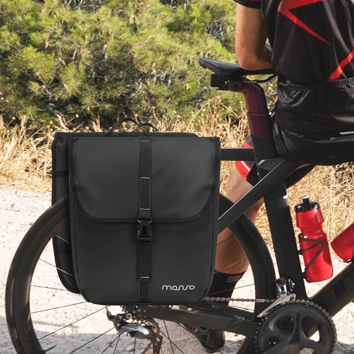 MOSISO 20L Bike Panniers, 2 Pack Waterproof Panniers Bike Bag, Large Capacity Flap Bicycle Rear Rack Seat Luggage Storage Trunk Bag for Road Mountain Cycling Traveling Commuting, Black