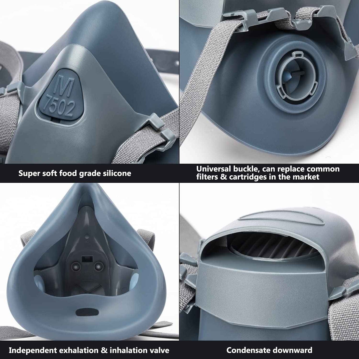 RANKSING 7502 Reusable Respirator Gas Mask with P100 Filters and Goggle to Against Dust Gases Fumes Asbestos Chemicals while Painting Spraying Sanding Welding Construct and Work PPE