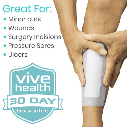 Vive Care Adhesive Border Gauze 4"x8" (15pcs) - Bordered Non-Stick Island Dressing - Absorbent Wound Care Dressing - Breathable Sterile Bed Sore Bandage - Individually Wrapped Non-Woven Pad for Ulcers