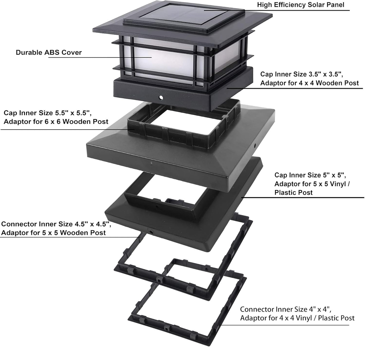 Solar Post Cap Lights - 6 Pack Outdoor Fence Lights for 4x4, 5x5, 6x6 Posts - Bright Warm White LED Decor for Garden & Patio