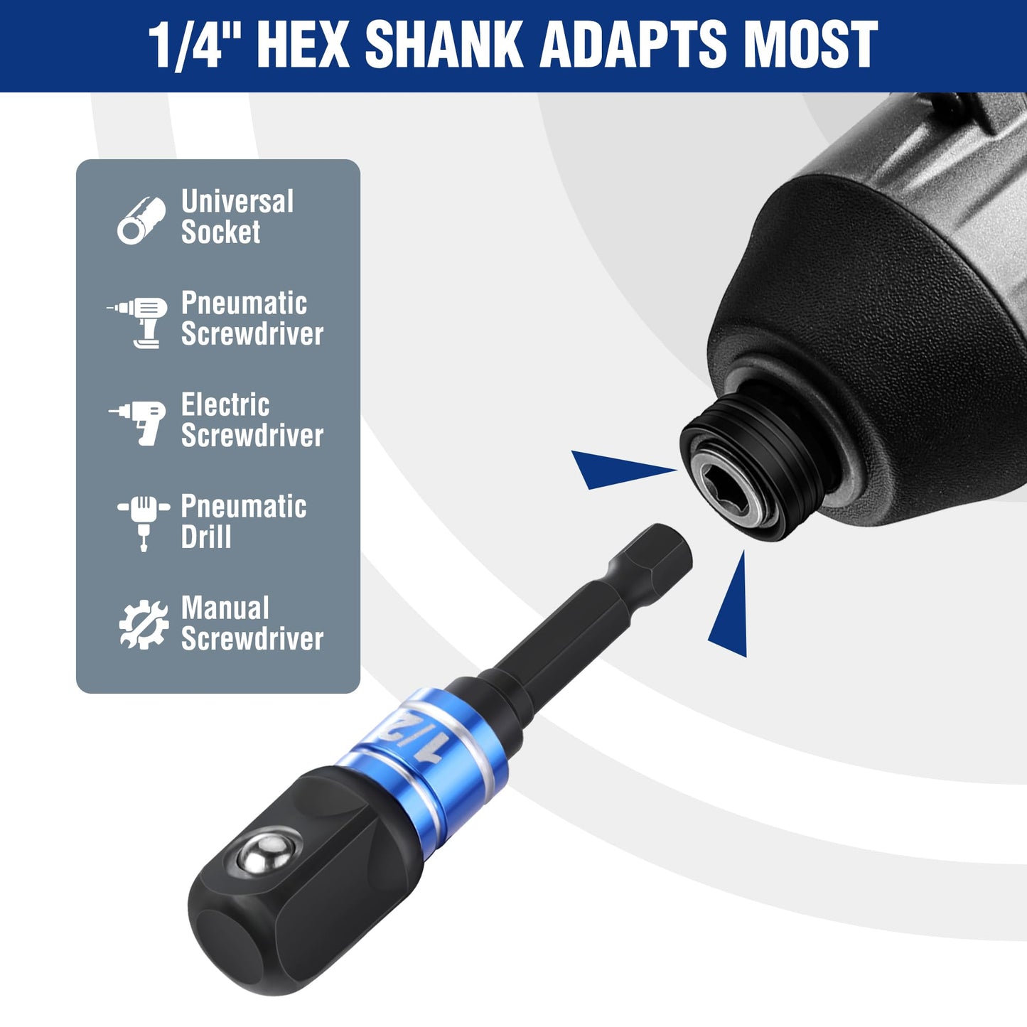 WORKPRO Impact Grade Socket Adapter Set, 1/4", 3/8", & 1/2" Drive, Extension Driver Bit With Holder, for Power Drill to High Torque Impact Wrench, 6PCS