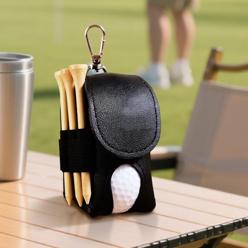 Personalized Golf Balls Bag, Mini Golf Ball Pouch Tee Holder Portable Leather Storage Bag Fathers Day Birthday Gift for Men Women (Black)