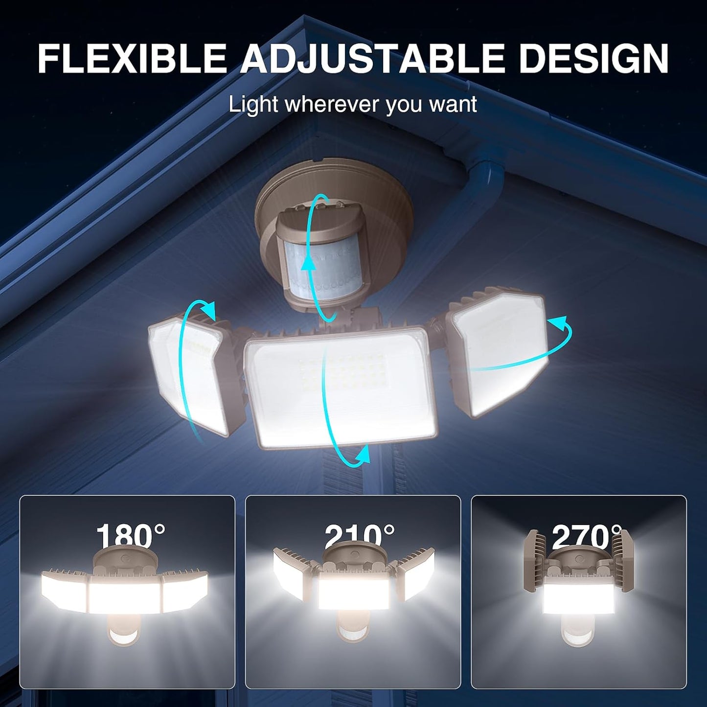 85W LED Motion Sensor Security Light - 8500LM Dusk to Dawn, 3-Head Waterproof Floodlight for Garage, Yard & Porch