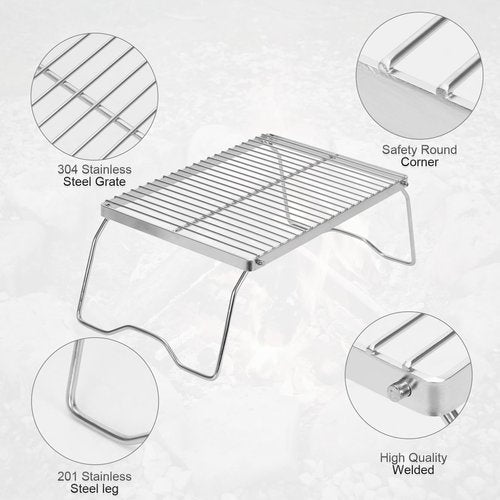 ZORMY 13" Folding Campfire Grill, 304 Stainless Steel Firepit Grill Grate, Heavy Duty Portable Camping Grill with Carrying Bag, Gas BBQ Grill Grate for Backpacking, Hiking, Picnics (Medium)