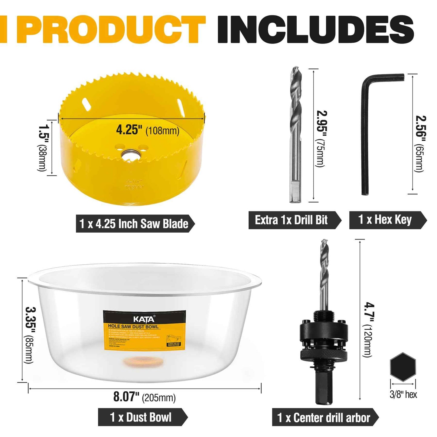 KATA 4 Hole Saw for Recessed-Lights: 4-1/4 in Hole Saw with Silicone Dust Bowl - Installing 4 Inch Led Recessed Ceiling Lights for Drywall - Hole Cutter with Dust Catcher for Can Lighting