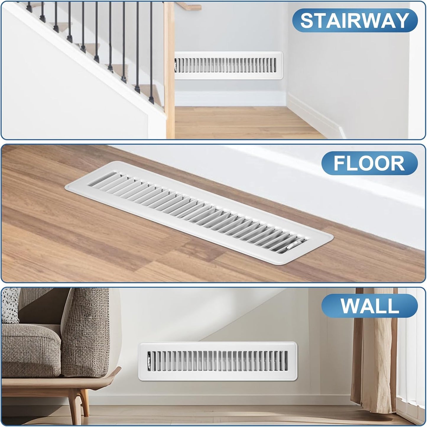 Heavy Duty 4x10 Inch Metal Floor Vents - 6 Pack Rust Proof Air Vent Covers for Home