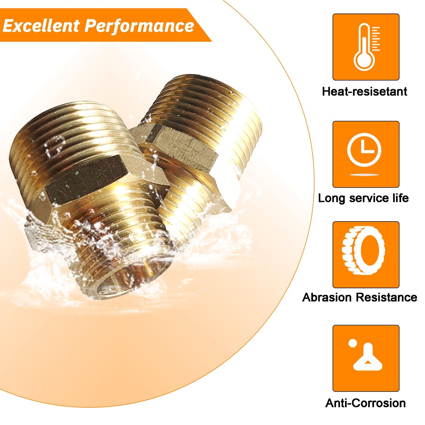 Gadoutcover 2pcs 3/4" NPT x 1/2" NPT Brass Nipple, 3/4 to 1/2 Adapter Fitting Reducing Solid Hex Nipple, Brass 3/4 Male to 3/2 Male Reducer Pipe Fittings for Extending and Connecting Pipes