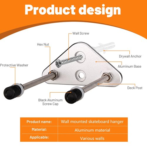 ROKENPOY 6 Packs Skateboard Wall Mount Aluminum Skateboard Hanger with Two Screw Holes for Display Skateboard Deck Storage Horizontal and Floats Vertically