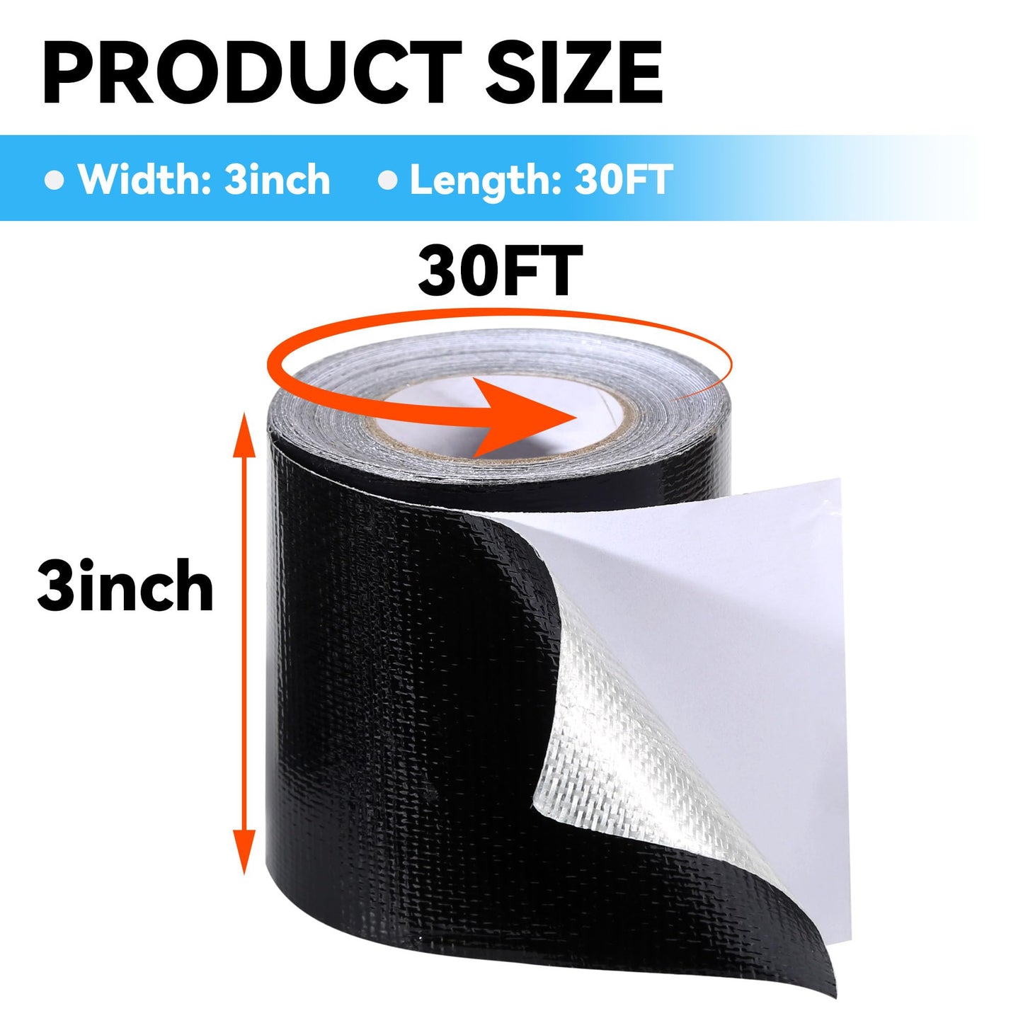RV Awning Repair Tape: 3" x 30FT Black Fabric Heavy Duty Waterproof Patch Kit for Sail Tent Boat Cover Outdoor Repair