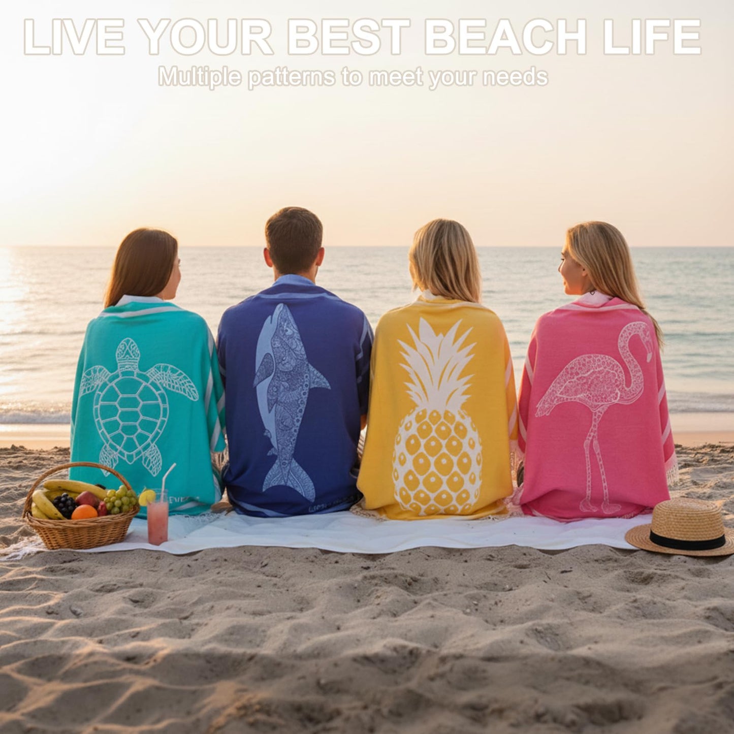 Genovega Oversized Cotton Turkish Beach Towels 72"x36" Lightweight Quick Dry Sandless Pool Swim Towel Large No Sand Compact Blanket Adult Travel Essentials Cruise Accessories Must Haves Coconut Tree