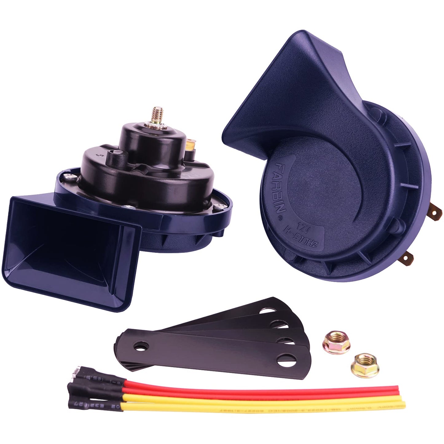 AOLIHAN Blue Electric Motohorn,12V Train Horn for Car 130dB,Super Loud Horn for Truck,Dual Tone Snail Horns 510hz/410hz,Waterproof Car Horns with Relay and Switch Button