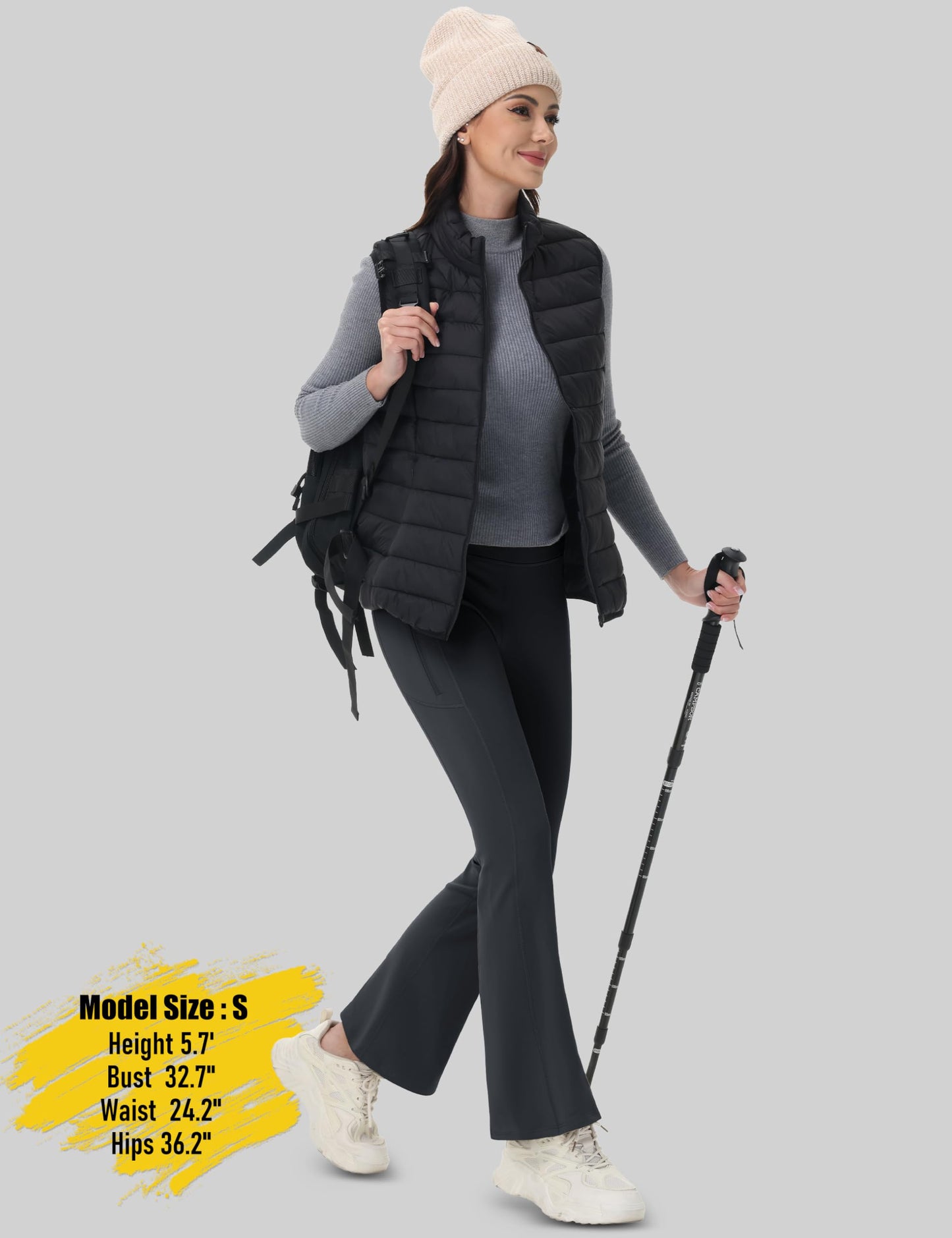 MAGCOMSEN Womens Fleece Lined Leggings Waterproof Insulated Hiking Pants Cold Weather Warm Flare Leggings Snow Black L