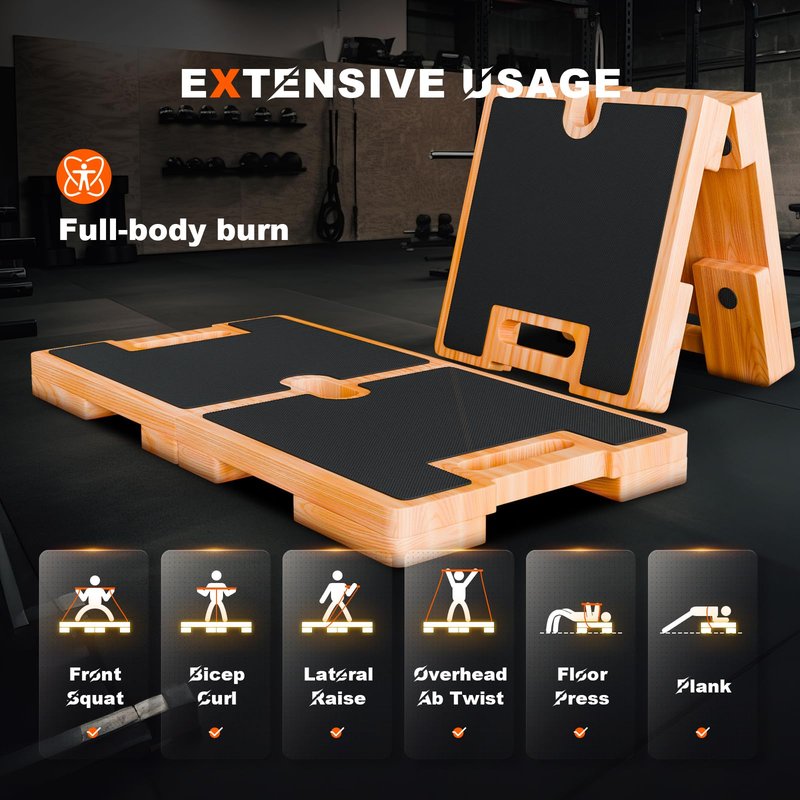 Wooden Fitness Board,180ยฐ foldable,resistance band board with honeycomb anti-slip design,natural pine exercise step platform for Band Training, Stretching, and Full-Body Home Gym