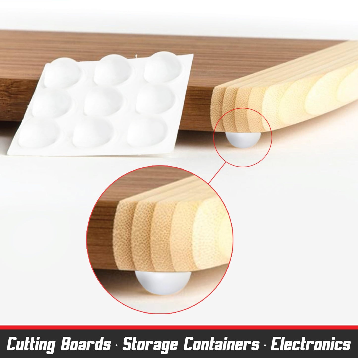 White Adhesive Bumper Pads 106-PC Combo Pack (Round, Spherical, Square) - Sound Dampening Transparent Rubber Feet for Cabinet Doors, Drawers, Glass Tops, Picture Frames, Cutting Boards