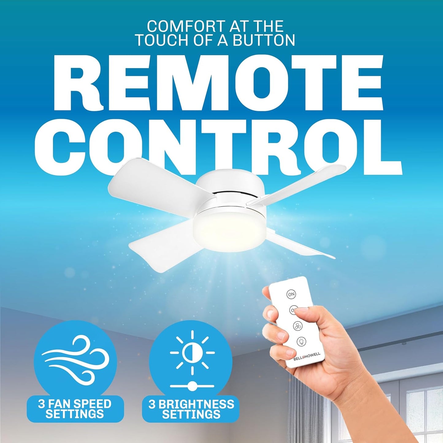 Socket Breeze Ceiling Fan with Light & Remote - Portable 3500K 1000 Lumens E26/E27