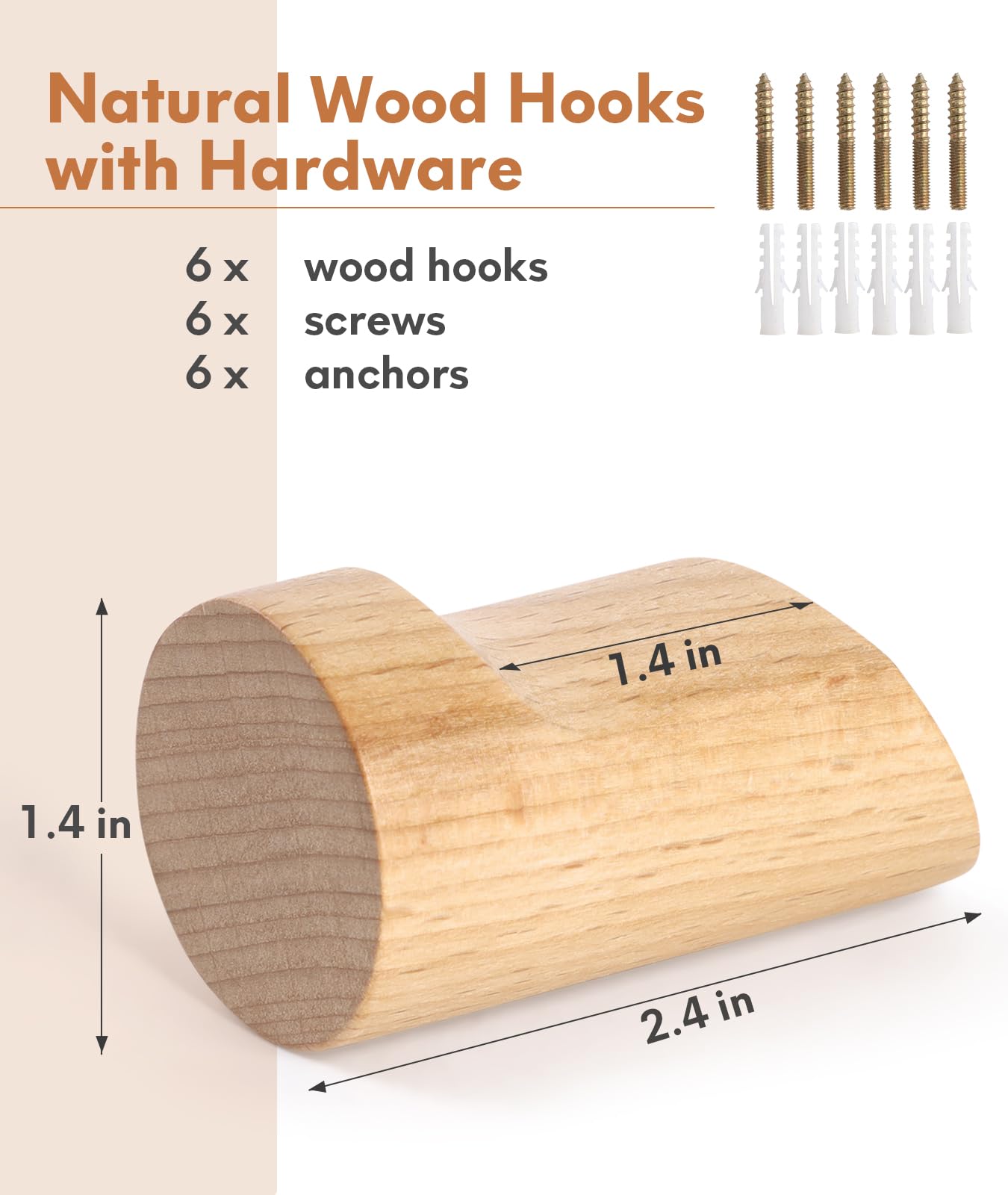 Optish Wood Wall Hooks for Hanging, 4 Pack Hat Hook for Walls, Coat Hook Wall Mount, Backpack Hooks for Walls, Bathroom Towel Hanger (Natural)