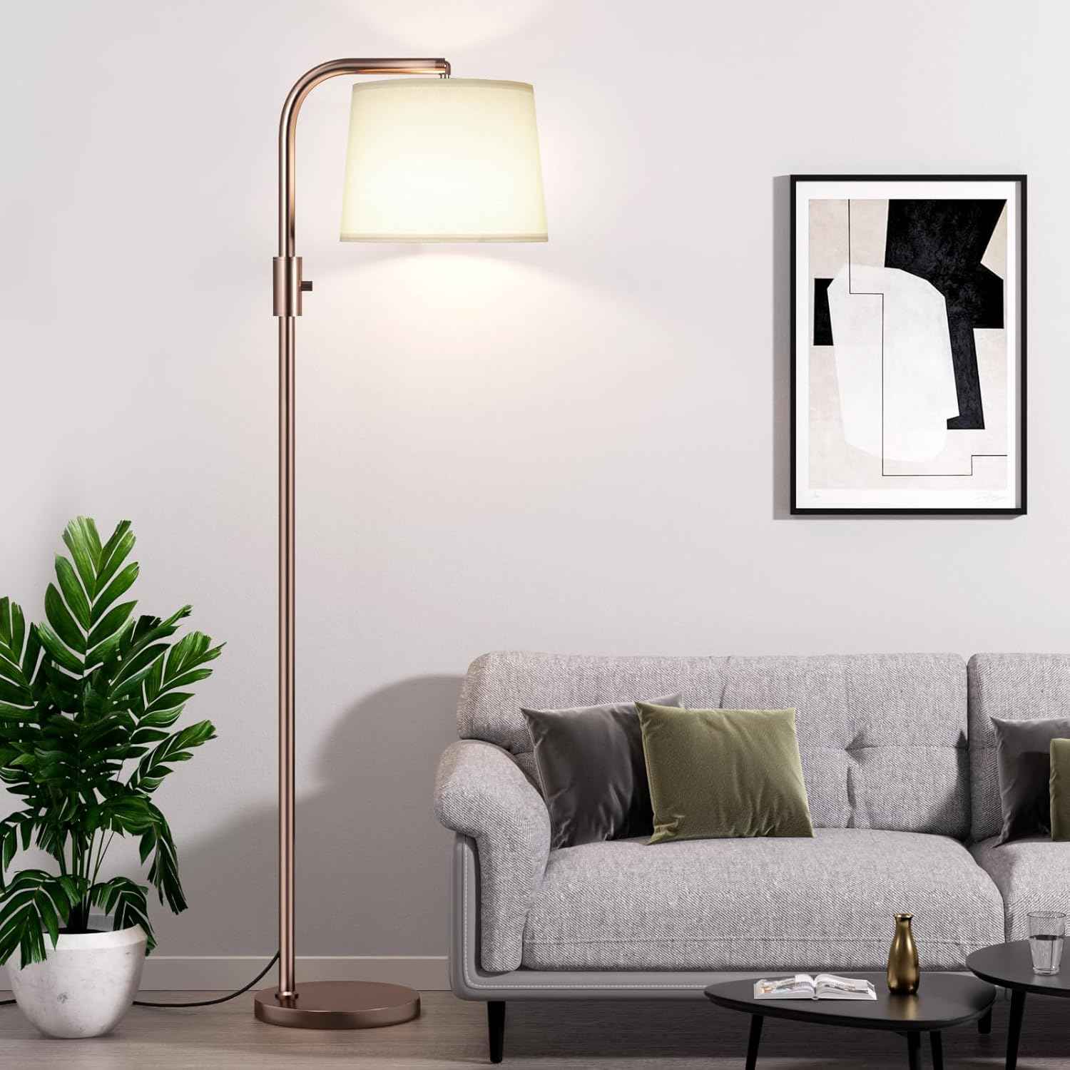 Modern Dimmable Floor Lamp with 9W LED Bulbs - Stylish Standing Light for Living Room & Bedroom (Gold & White)