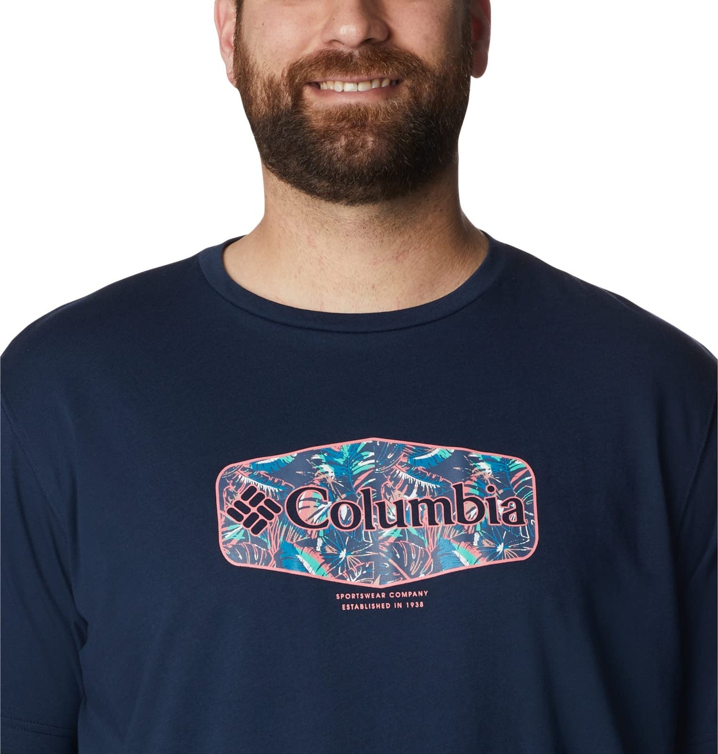 Columbia Men's Thistletown Hills Graphic Short Sleeve, Collegiate Navy HTHR/Wanderland Graphic, Medium