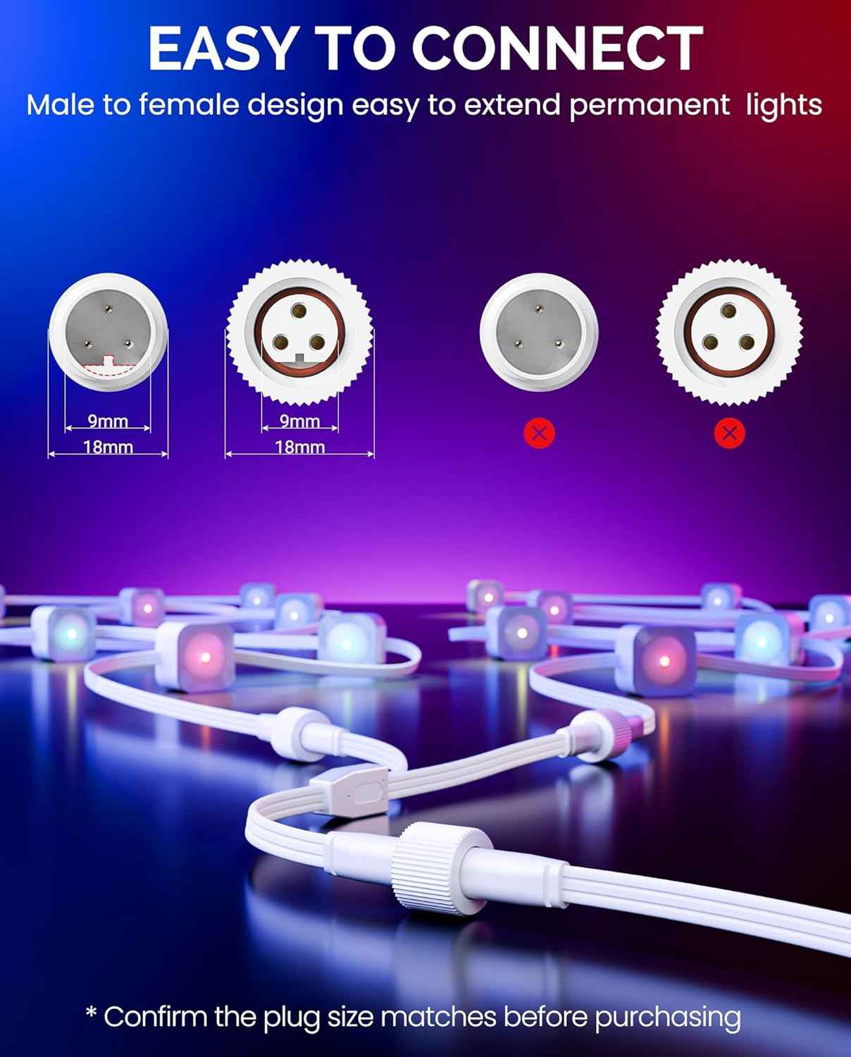 10FT 3-Pin Extension Cable (3-Pack) for Govee Outdoor Lights - Compatible with H705, H706, H703, H805