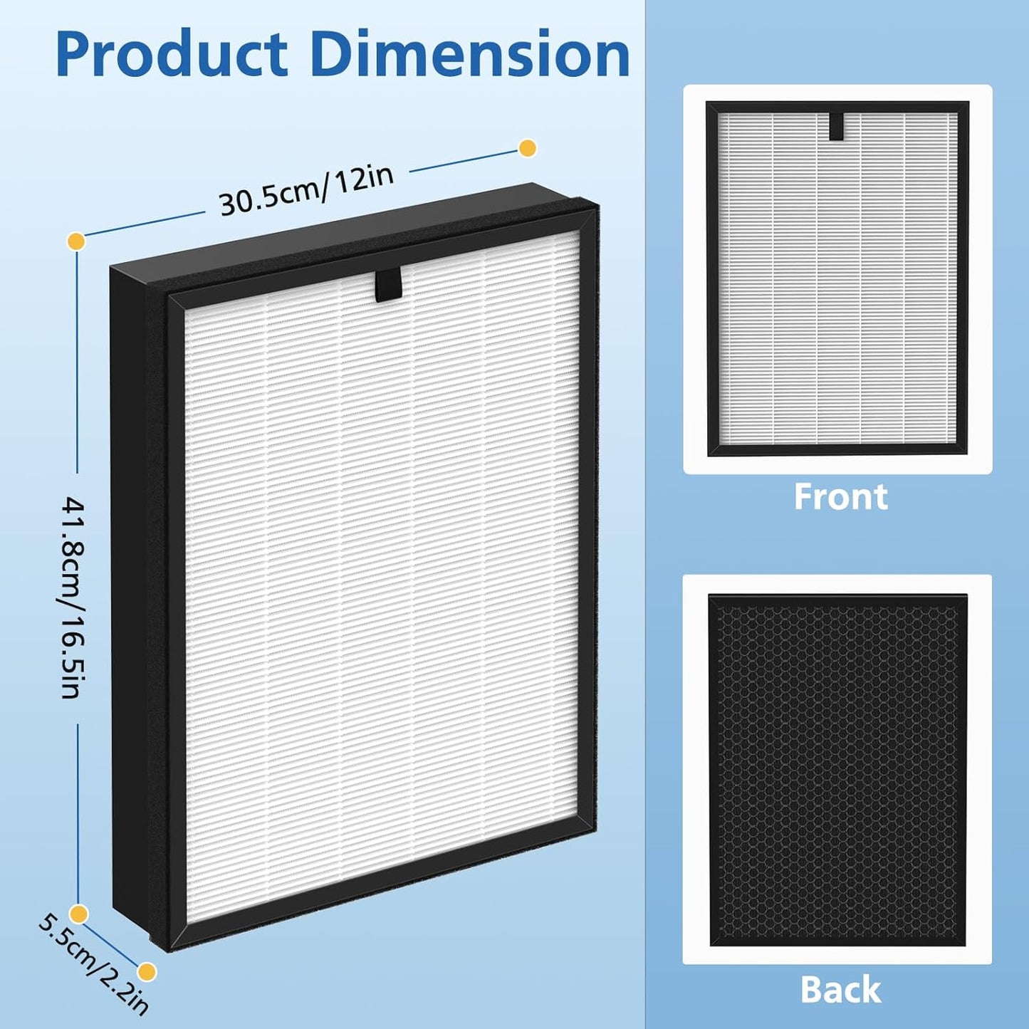 2-Pack Replacement Filters for Puro 400 Air Purifier - 3-in-1 Activated Carbon System for 99.97% Air Pollutants