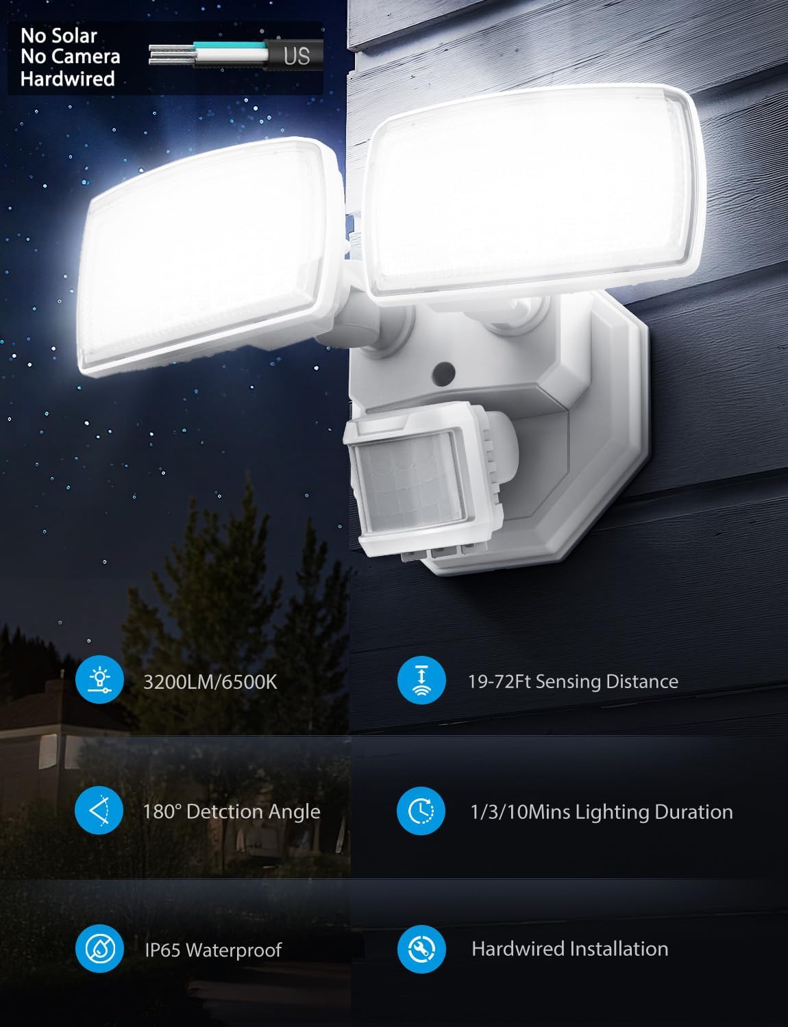 Onforu 32W Motion Sensor Outdoor Security Lights - 3200LM LED Flood Light, IP65 Waterproof, Dusk to Dawn for Garage & Yard (Black)