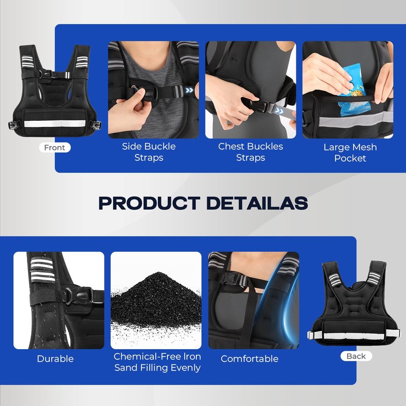 BIBIVENTA Adjustable Weighted Vest, 4-10lb Body Weight Vest with Touchscreen Phone Holder & 6 Ironsand Weights for Women & Men, Workout Equipment for Weight Loss, Fitness, Walking, Running, Cardio, Strength Training