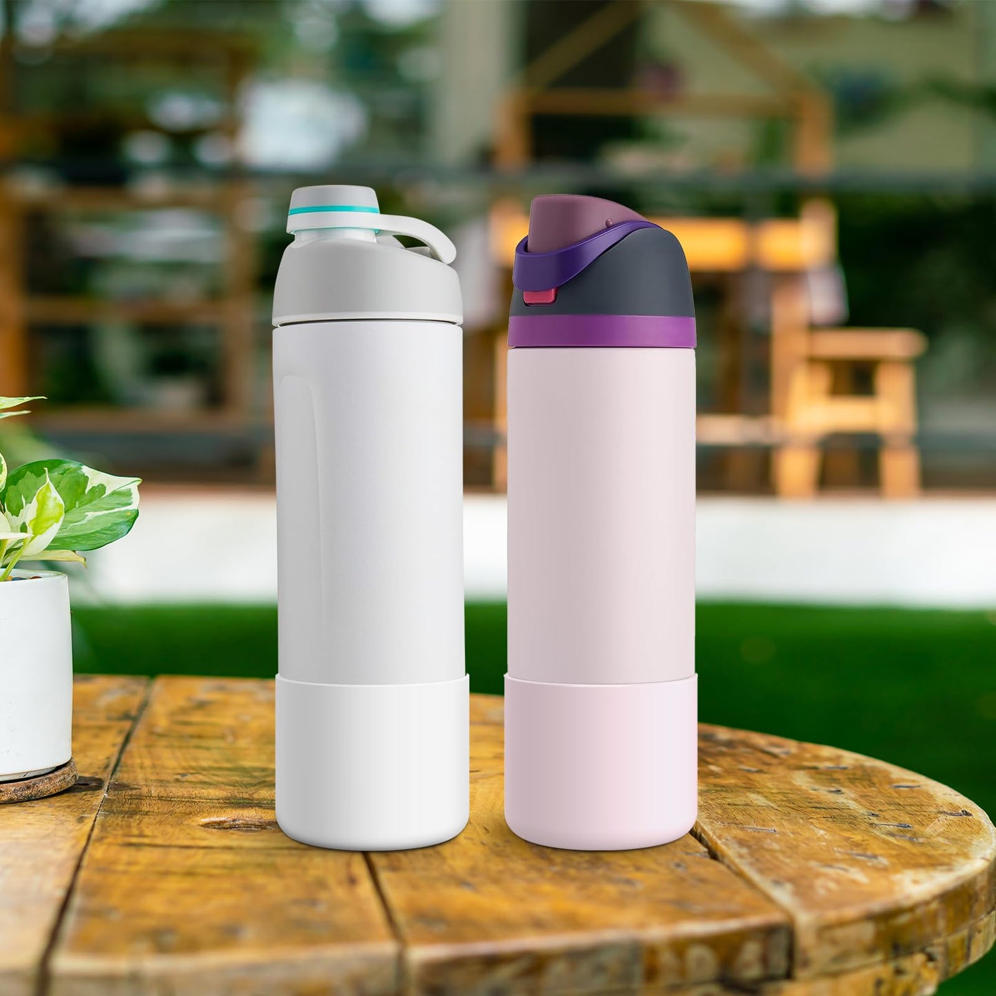 Alwenid 2PCS Silicone Water Bottle Boot for Owala 24 Oz, Anti-Slip Protective Sleeve Bottom Bumper Protector for FreeSip, Twist, and Flip Stainless Steel Water Bottles (White+Pink)