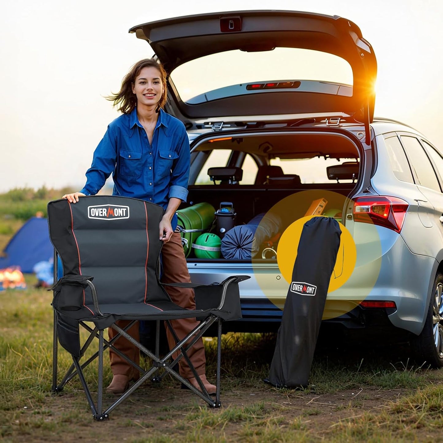 Overmont Oversized Camping Chair - 450lbs Capacity with Padded Cushion & Cooler Pockets | Heavy-Duty Collapsible Design