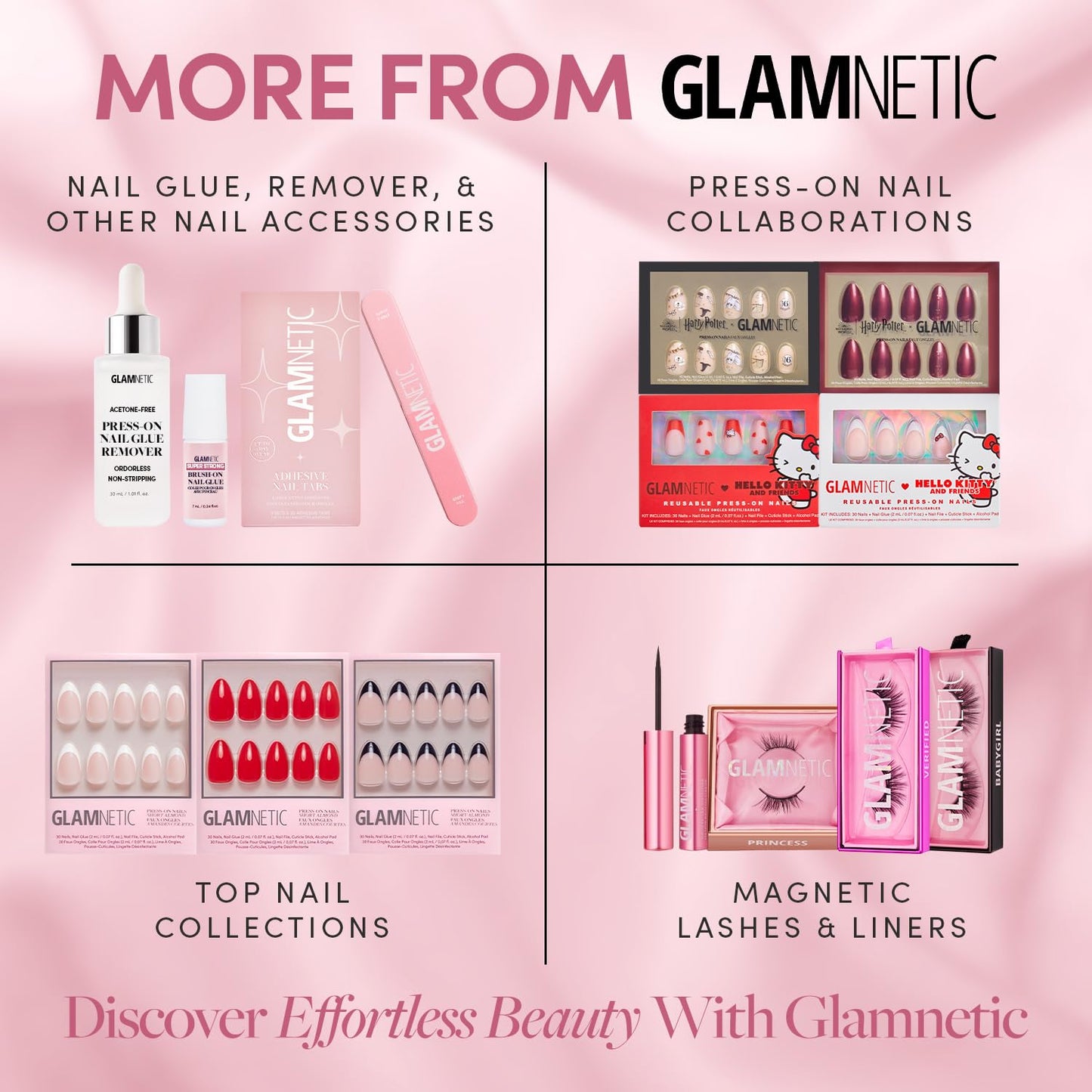 Glamnetic Press On Nails - Oslo | Short Almond Silver Shimmer Fake Nails with a Cat Eye Finish | 15 Sizes - 30 Nail Kit with Glue