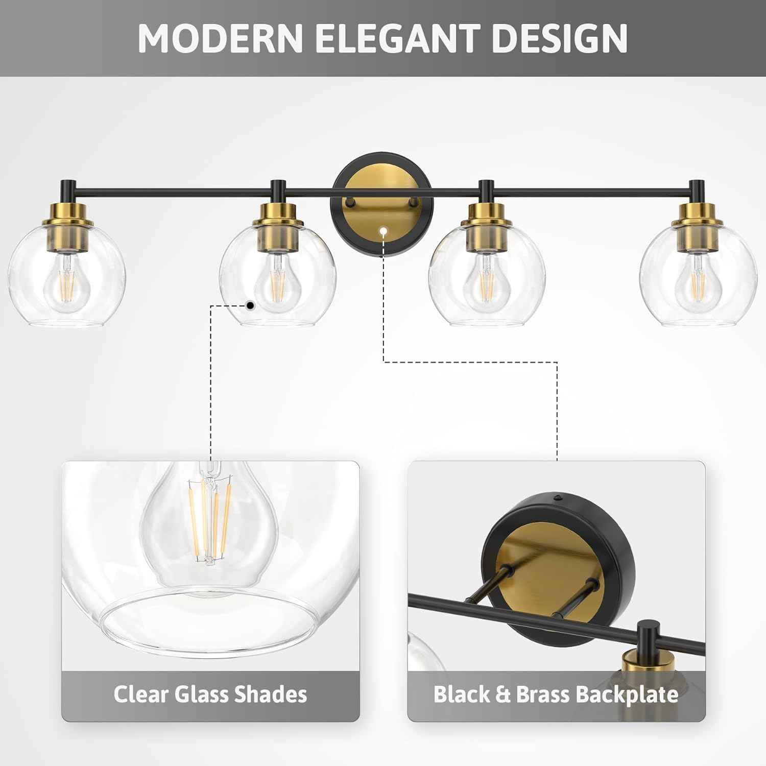 3-Light Vanity Bathroom Light Fixture with Globe Glass Shades - Brushed Nickel, ETL Certified