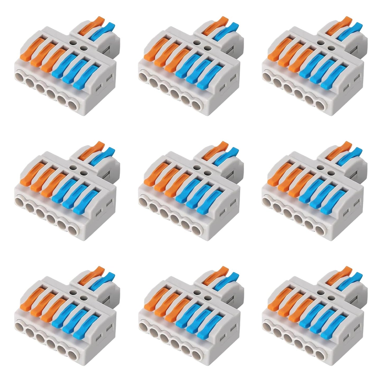 Tugermoola 9PCS Lever Wire Connectors Quick Wiring Cable Connector Electrical Lever Wire Cable Connectors Push-in Conductor Terminal Blocks (2 in 6 Out)