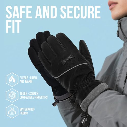 GOUNOD Winter Gloves for Women Men, Thermal Insulated Waterproof Windproof Cold Weather Gloves, Touch Screen Compatible, Non-Slip Grip for Running, Driving, Cycling, Hiking (Black, L -Female/M -Male)
