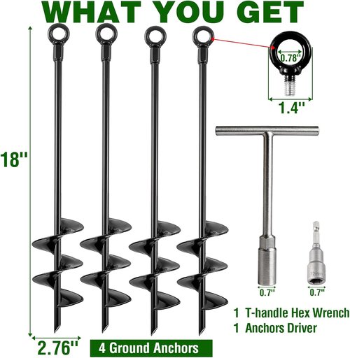 Fabulas Heavy-Duty Ground Anchors - 18 Inch Screw-In Earth Anchor Kit for Trampolines & Tents | 4 Pack