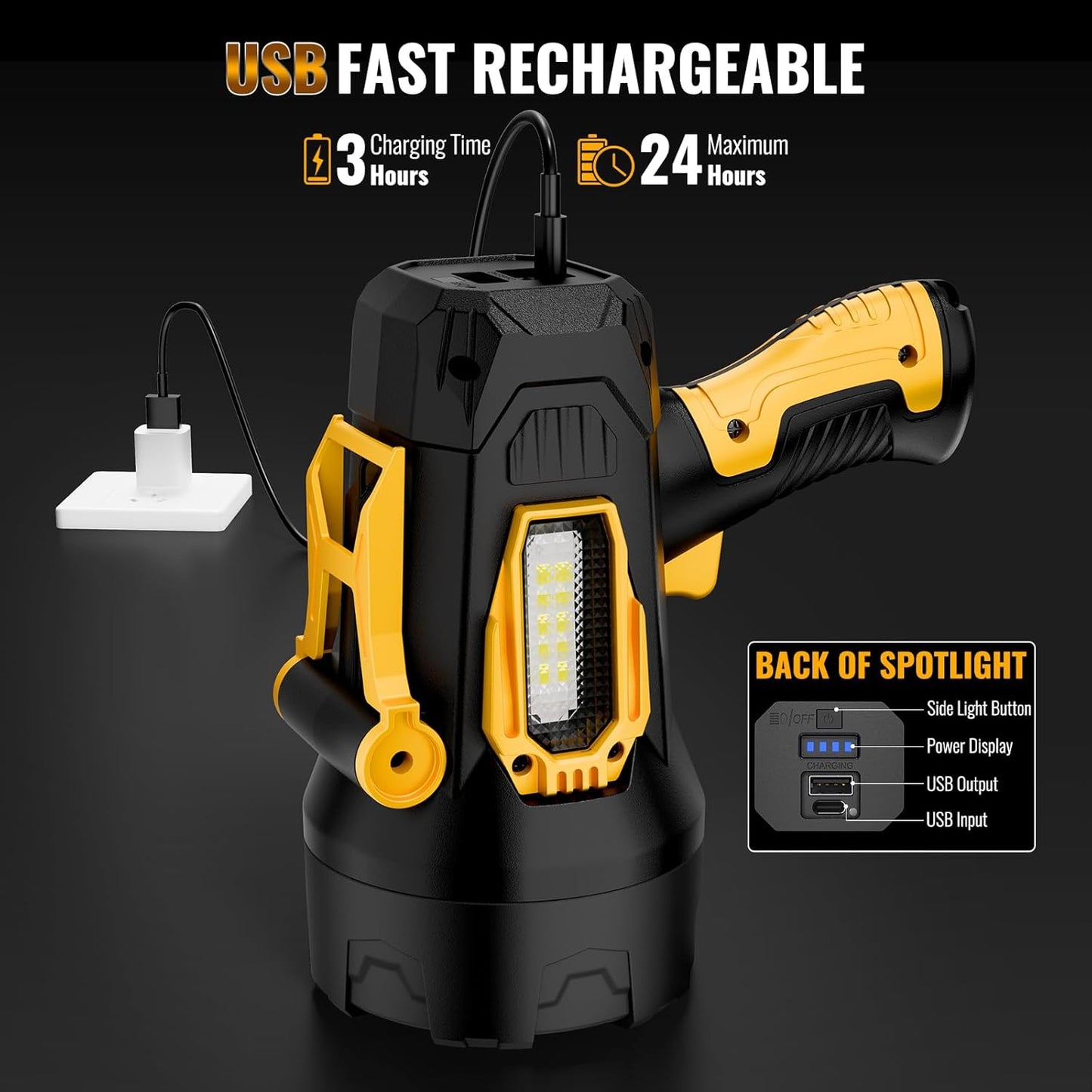 99000 Lumens Rechargeable Spotlight with Tripod - Super Bright LED Flashlight for Hunting & Outdoor Use