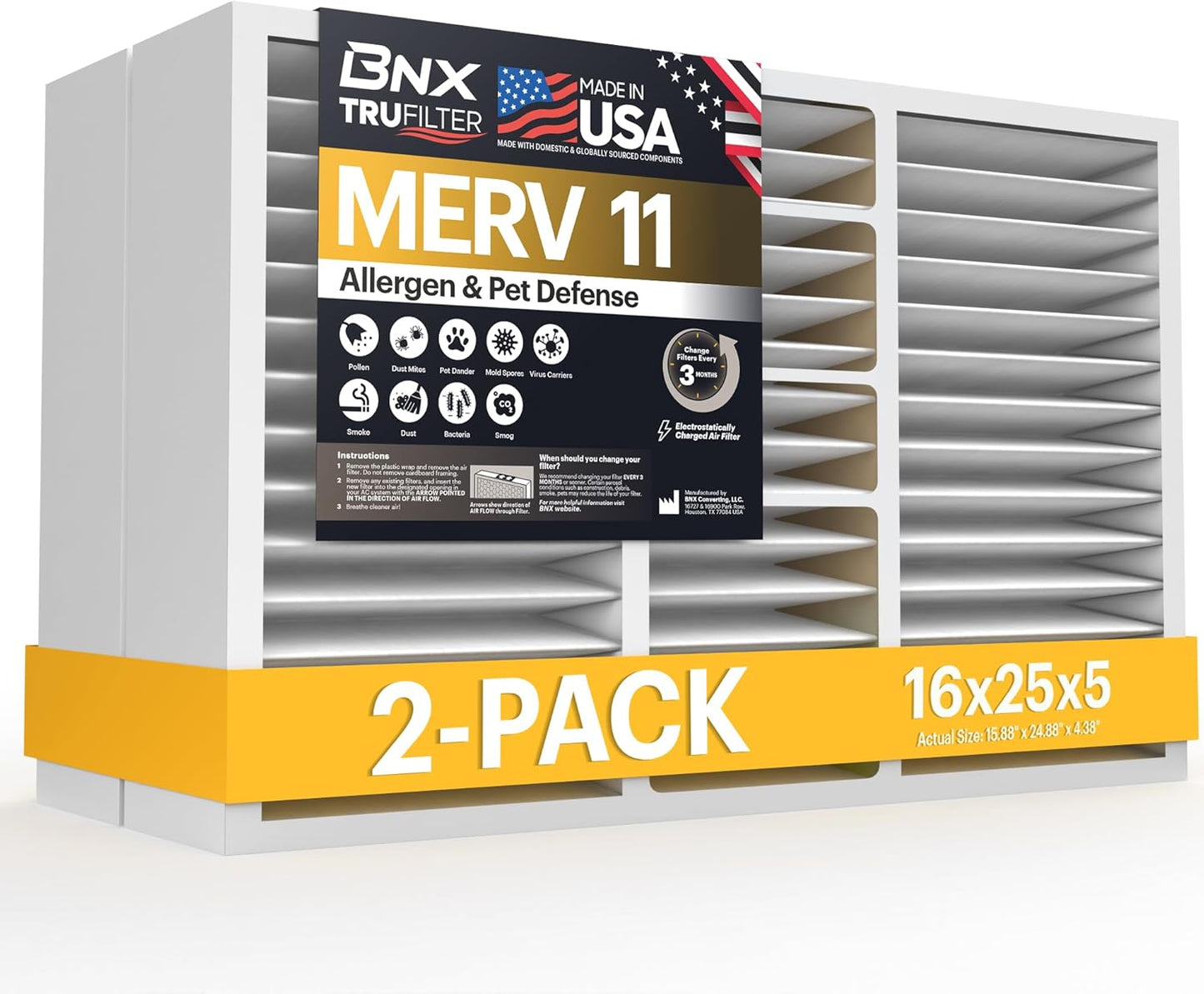 BNX TruFilter 12x12x1 MERV 8 Air Filters (6-Pack) - USA-Made Dust & Pet Defense for HVAC
