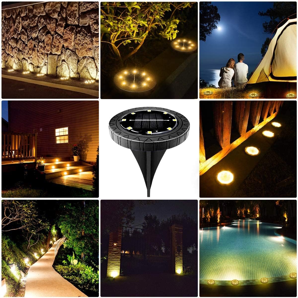 12 Pack Solar Powered LED Ground Lights - Waterproof Decorative Garden Pathway Lighting