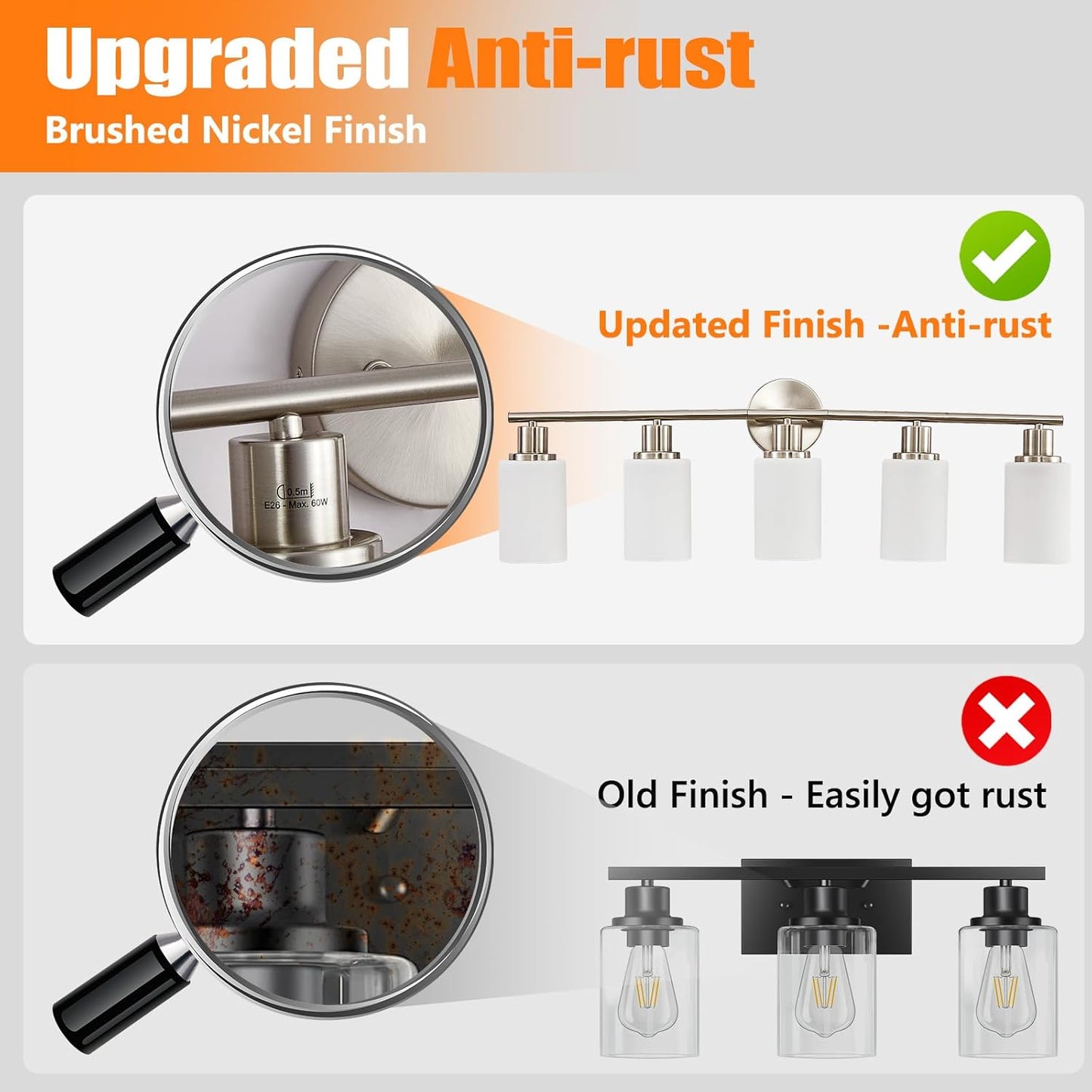 Modern Black 3-Light Bathroom Vanity Light Fixture with Clear Glass Shades - 2 Pack