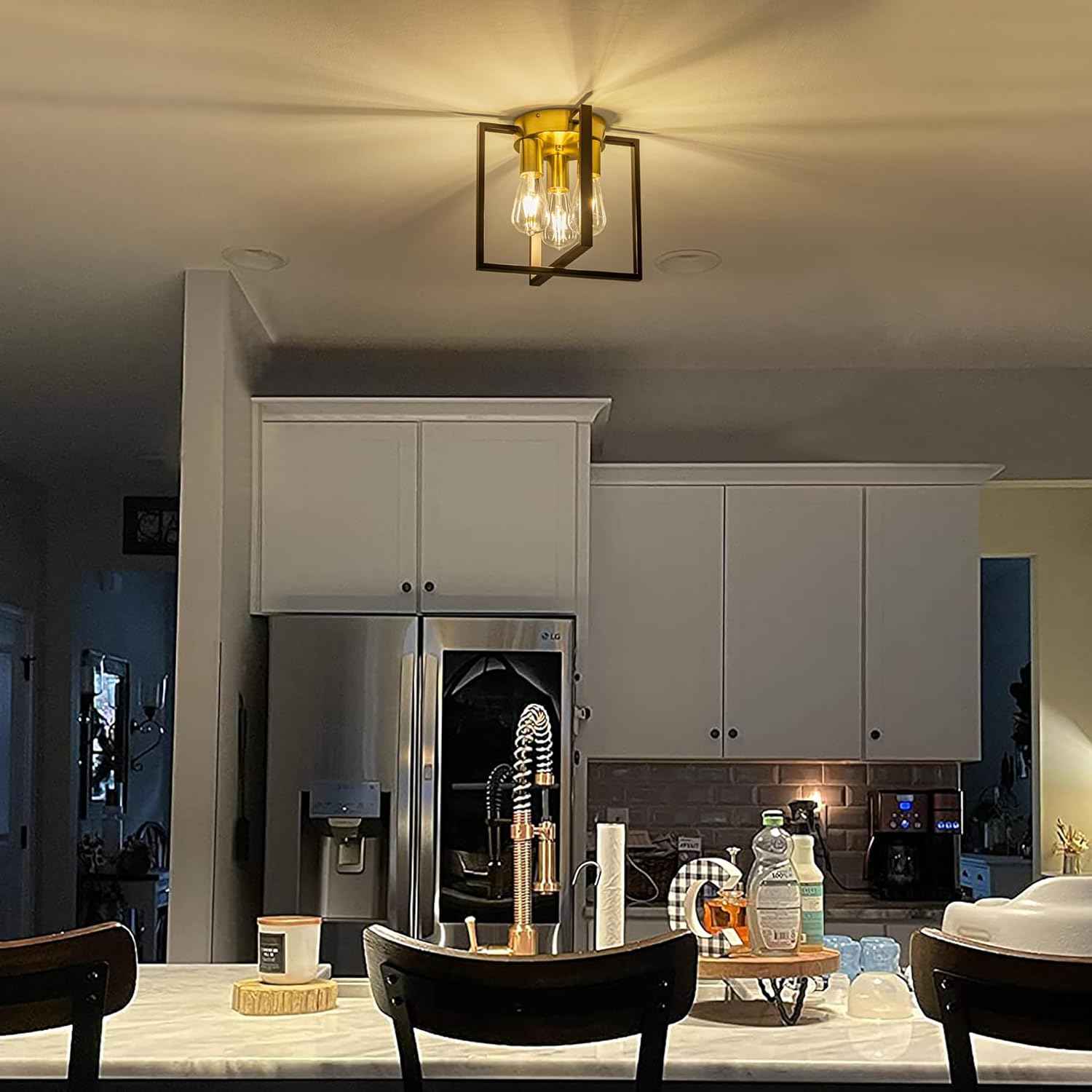 Brushed Nickel 3-Light Flush Mount Ceiling Light Fixture - Modern Geometric Design for Living Room, Kitchen, Dining Room, and Hallways