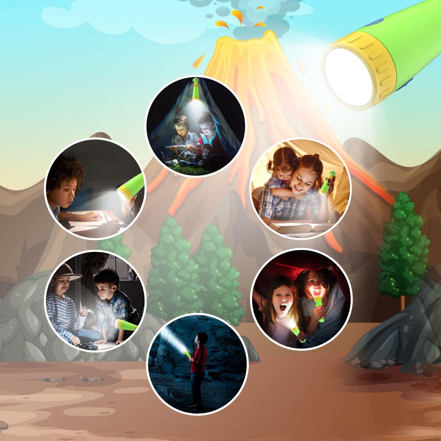 COSOOS Rechargeable Dinosaur Flashlight for Kids, Roar Mode, Kids Flashlight, Outdoor Camping Gear Accessories, Birthday Gift Halloween Lights for Kids Boys Girls