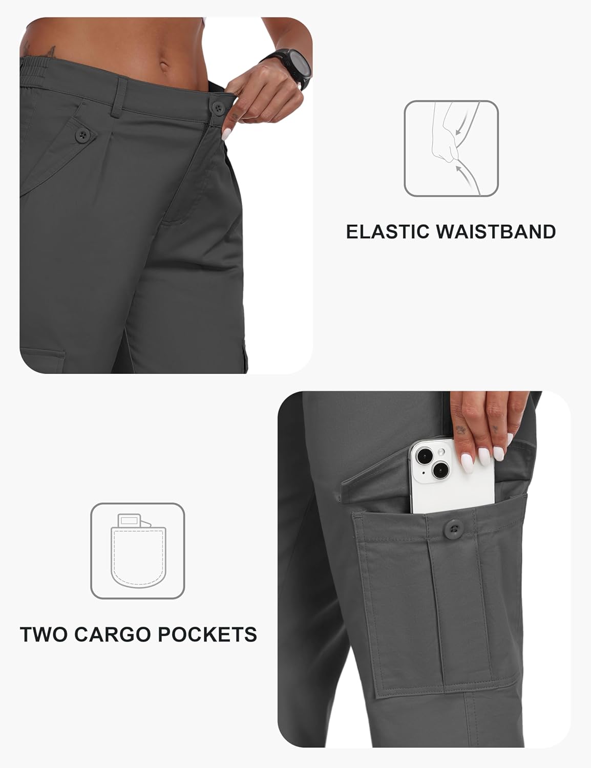 MoFiz Women's Cargo Capris - Lightweight Cotton Hiking Pants with 6 Pockets | Casual Summer Travel Wear