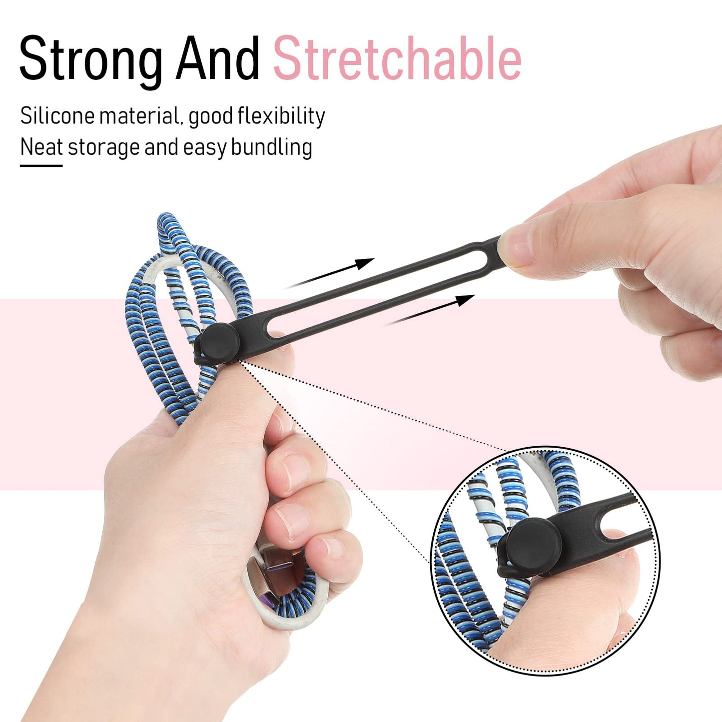 Nuanchu 40 Pcs Silicone Cable Ties Reusable Holder Adjustable Straps Multipurpose Charging Cable Organizer for Fastening Charging Cords Wires(4.17 Inch,Black, Gray)