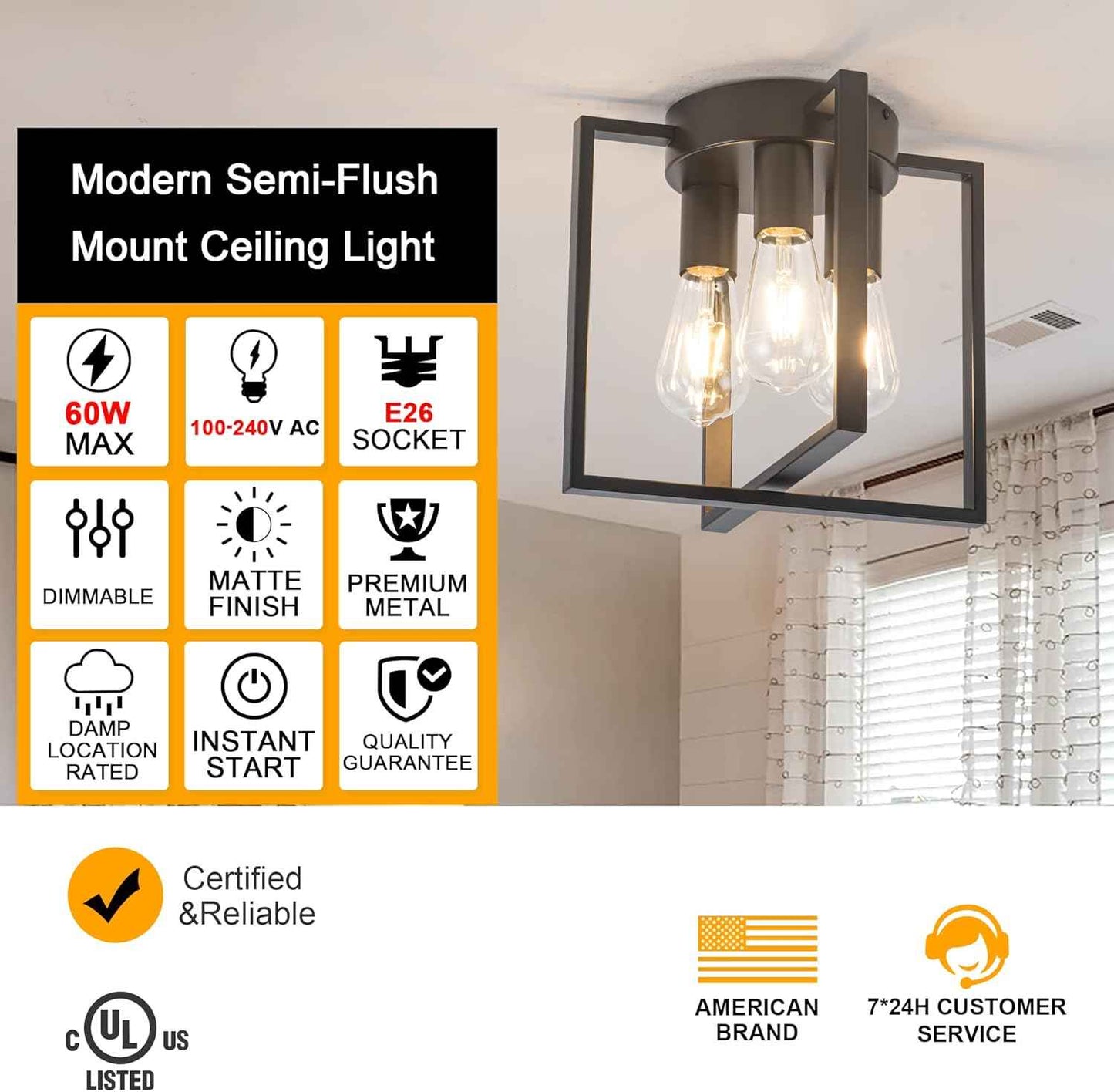Brushed Nickel 3-Light Flush Mount Ceiling Light Fixture - Modern Geometric Design for Living Room, Kitchen, Dining Room, and Hallways