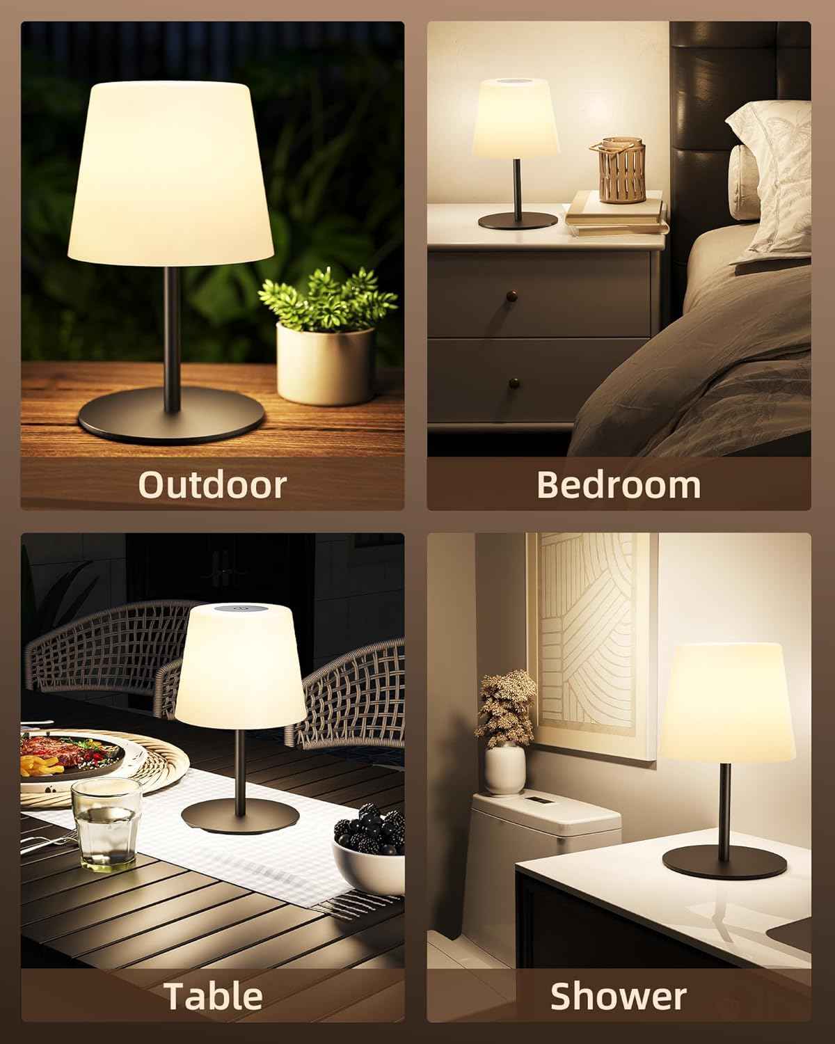 EZVALO Waterproof Cordless Table Lamp - Dimmable LED Night Light for Outdoor & Indoor Use